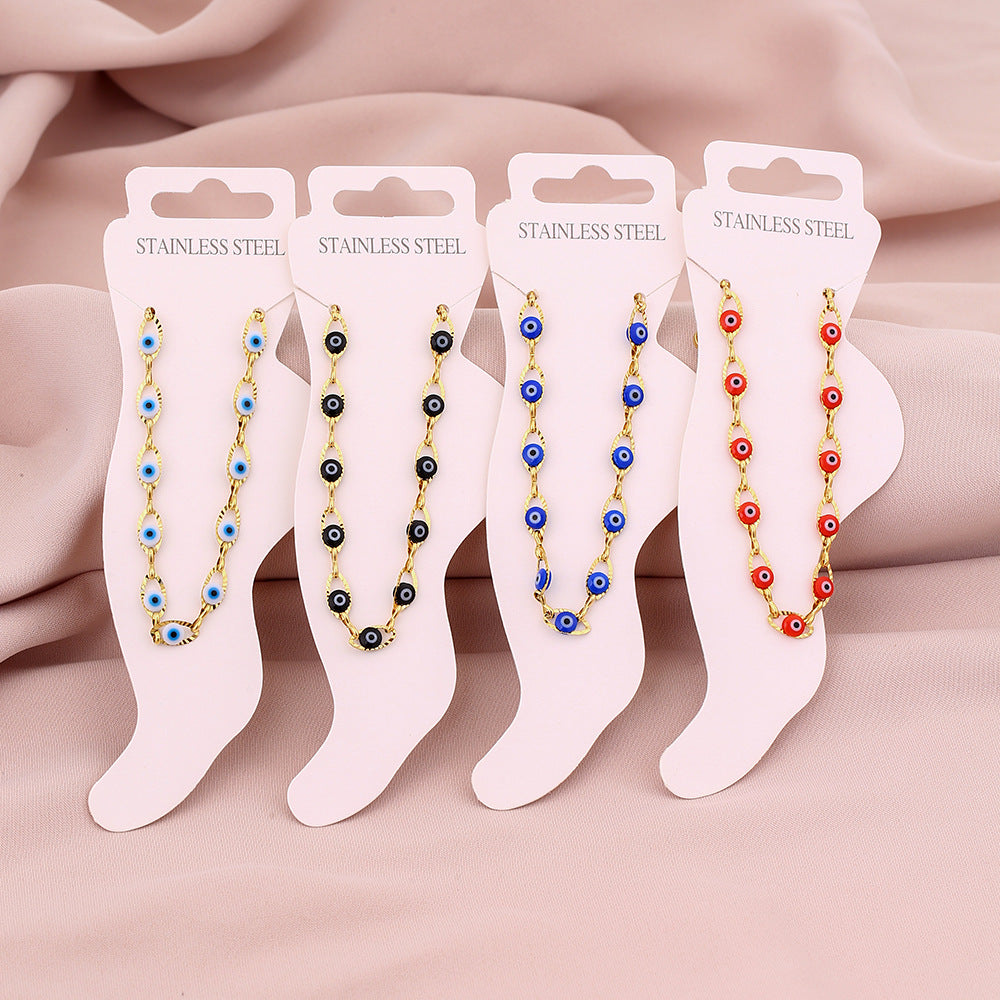Elegante tobillera geométrica de acero de titanio para mujer con esmalte, accesorio de moda