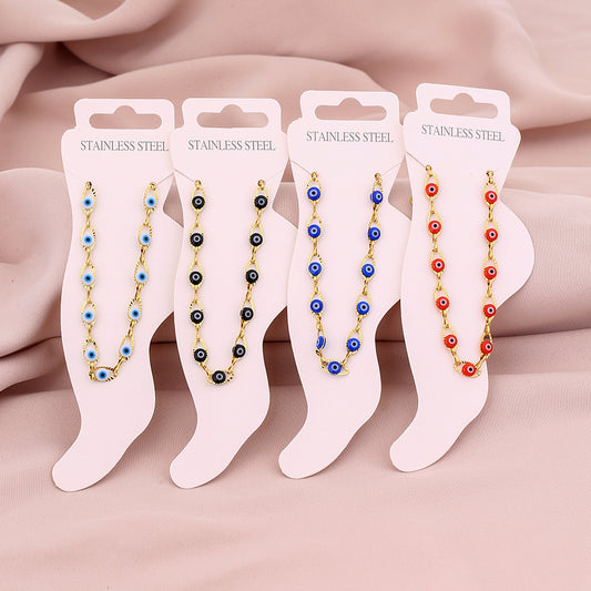 Cavigliera Elegante in Acciaio al Titanio con Finitura a Smalto e Geometria, Accessorio di Moda da Donna