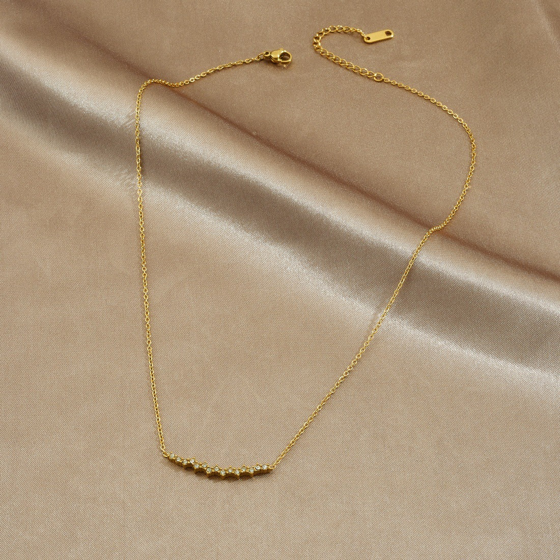 Minimalist Gold Plated Stainless Steel Geometric Rhinestone Line Necklace for Women