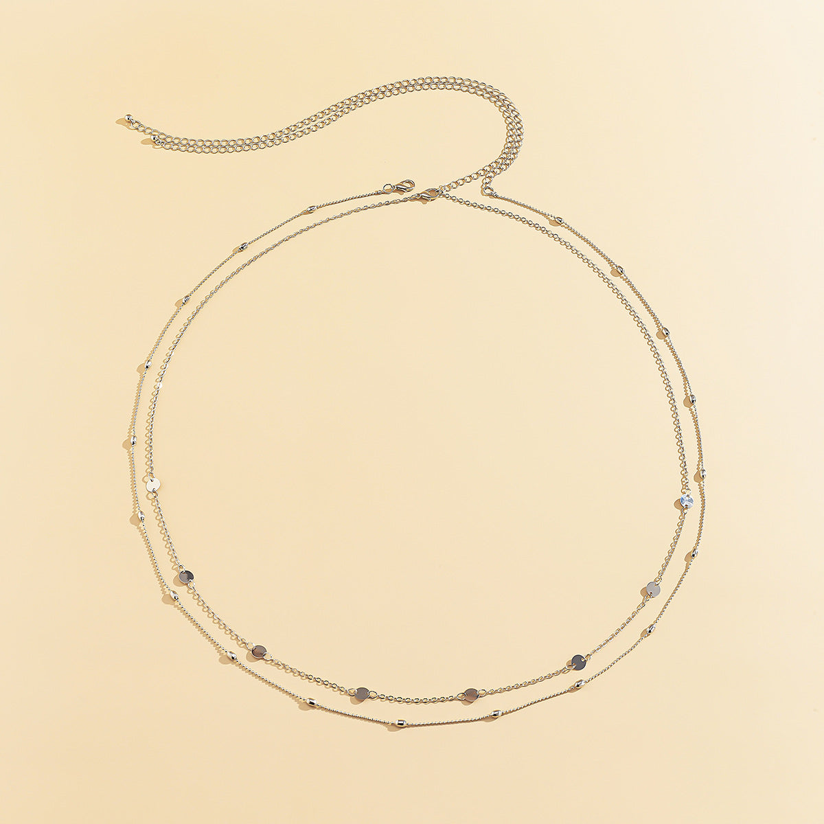 Vintage Casual Geometric Round Polished Brass Double Layer Body Chain with Tassel for Women