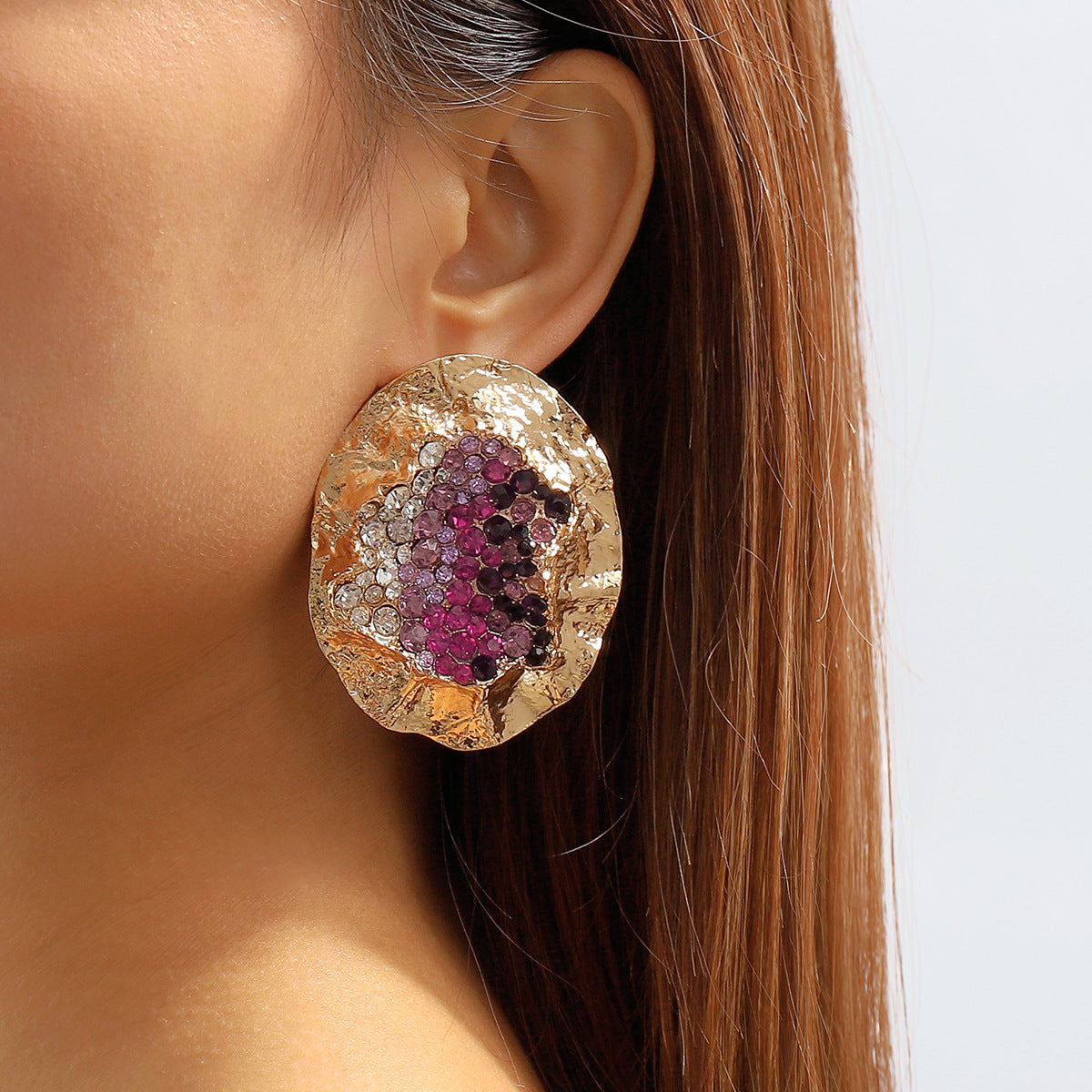 Vintage-Inspired Oversized Geometric Stud Earrings for Women with Alloy Base Rhinestone Inlay and Electroplated Finish