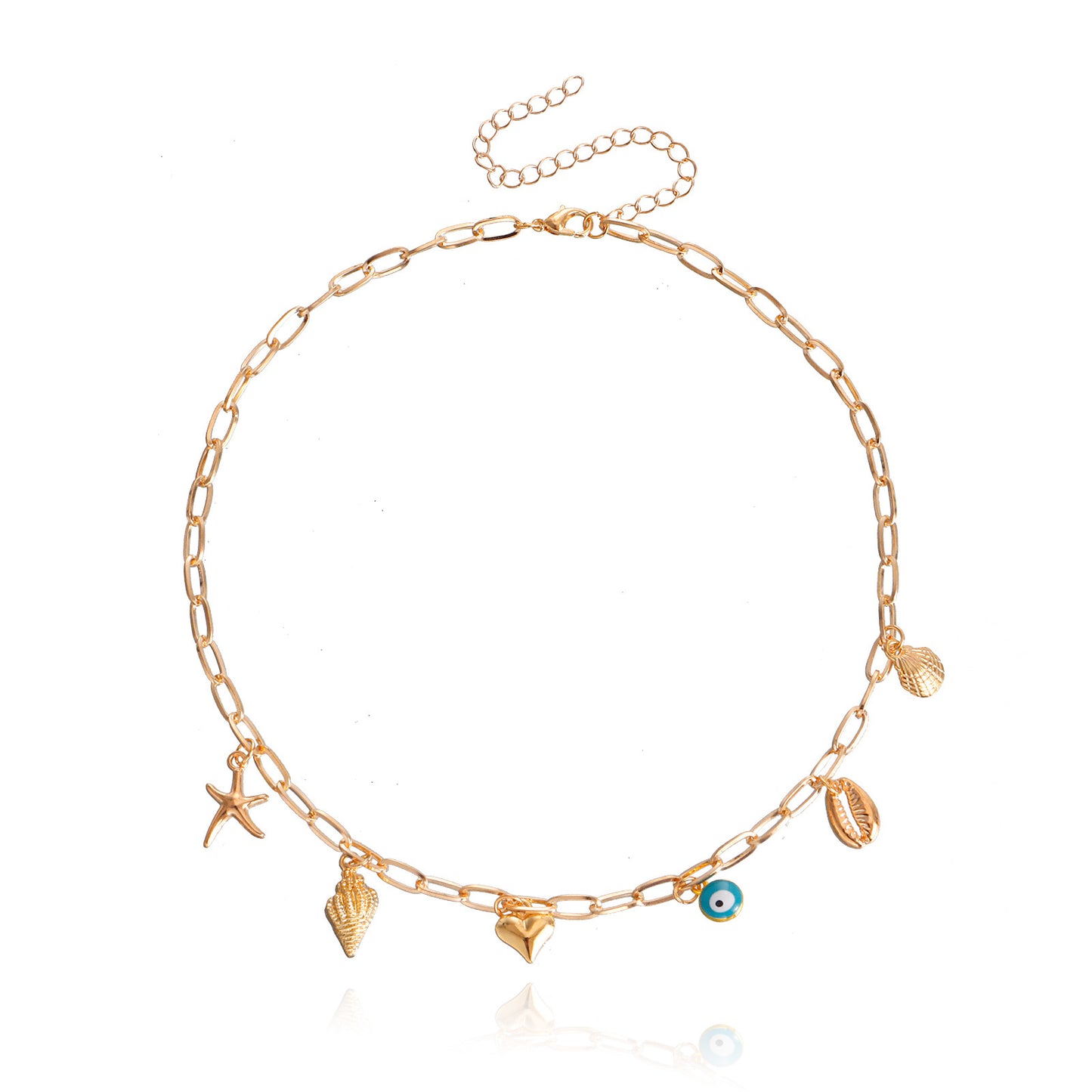 Minimalist Seashell and Starfish Pendant Necklace for Women with Geometric Shape Alloy Chain and Plated Finish