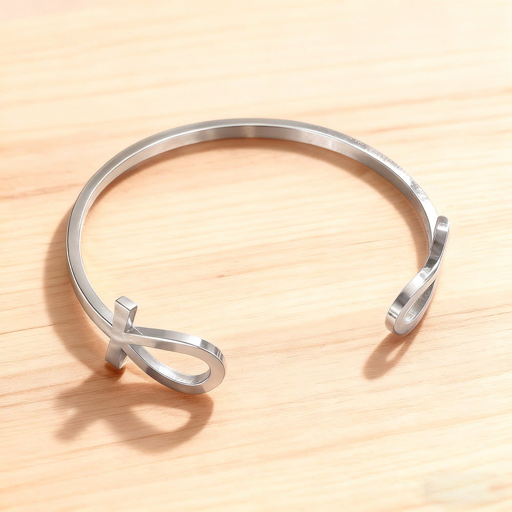 Geometric Cross Plated Stainless Steel C-Shape Open Adjustable Bracelet