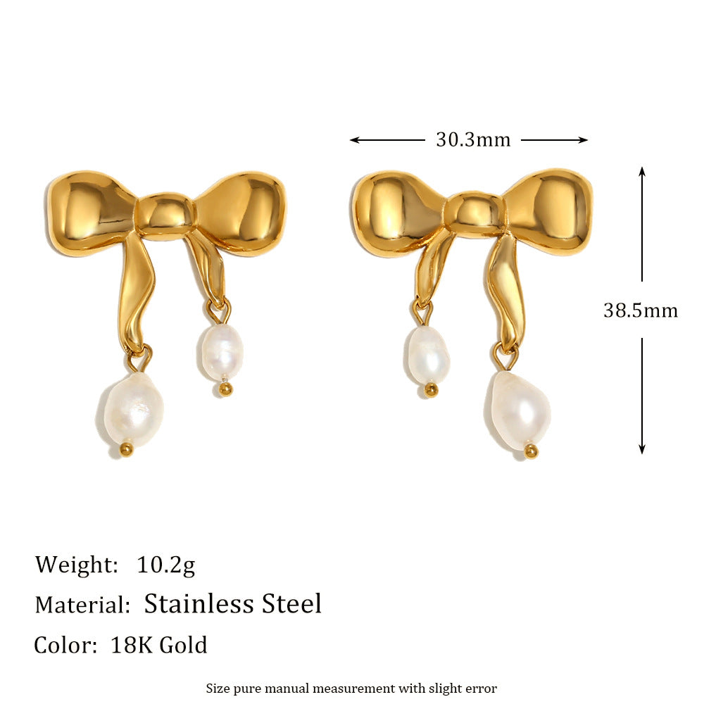 Orecchini da donna alla moda in acciaio inossidabile a forma di farfalla con placcatura in oro 18 carati e perle