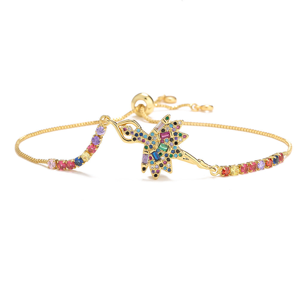 Geometric Style Copper Bracelet with Real Gold Plating and Zircon Inlay for Women
