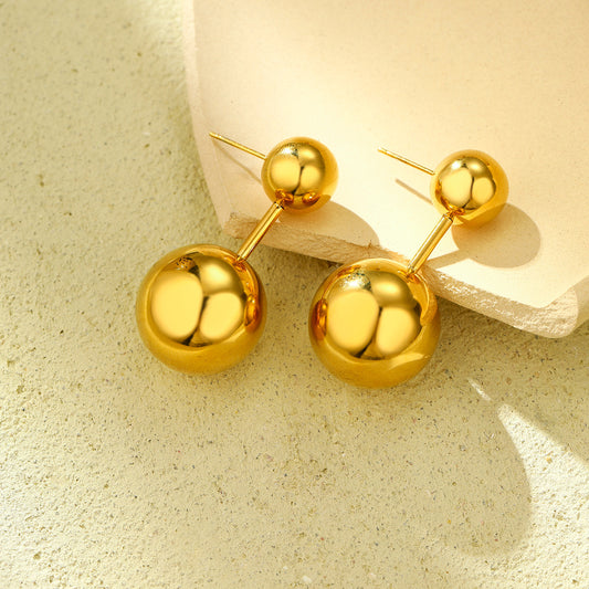 Minimalist Geometric Stainless Steel Earrings with Plated Finish Double Ball Design for Women