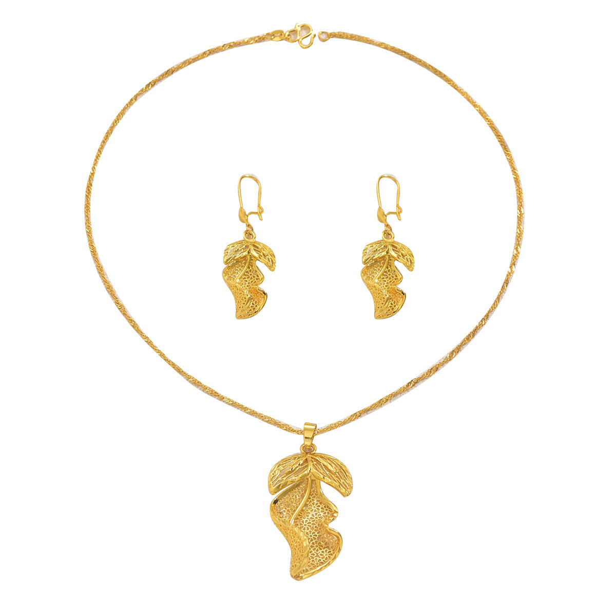 Parure di collana e orecchini da donna placcati in lega di zinco a forma di foglia, in stile minimalista