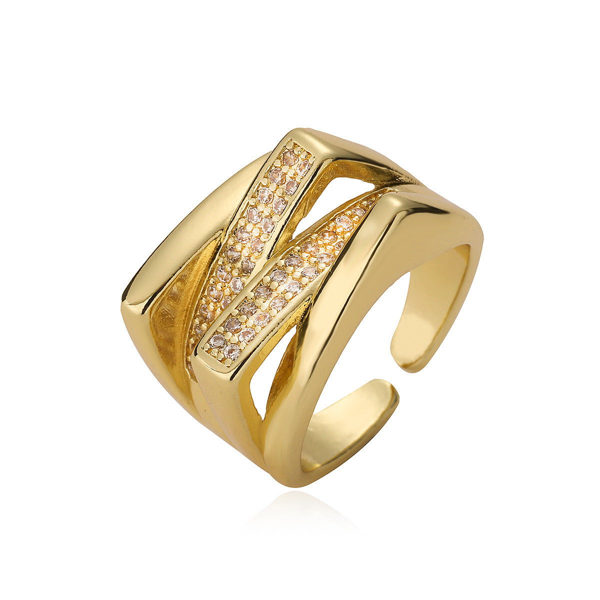 Anello Aperto Geometrico Minimalista da Donna in Rame con Zirconia Micro-Incastonata