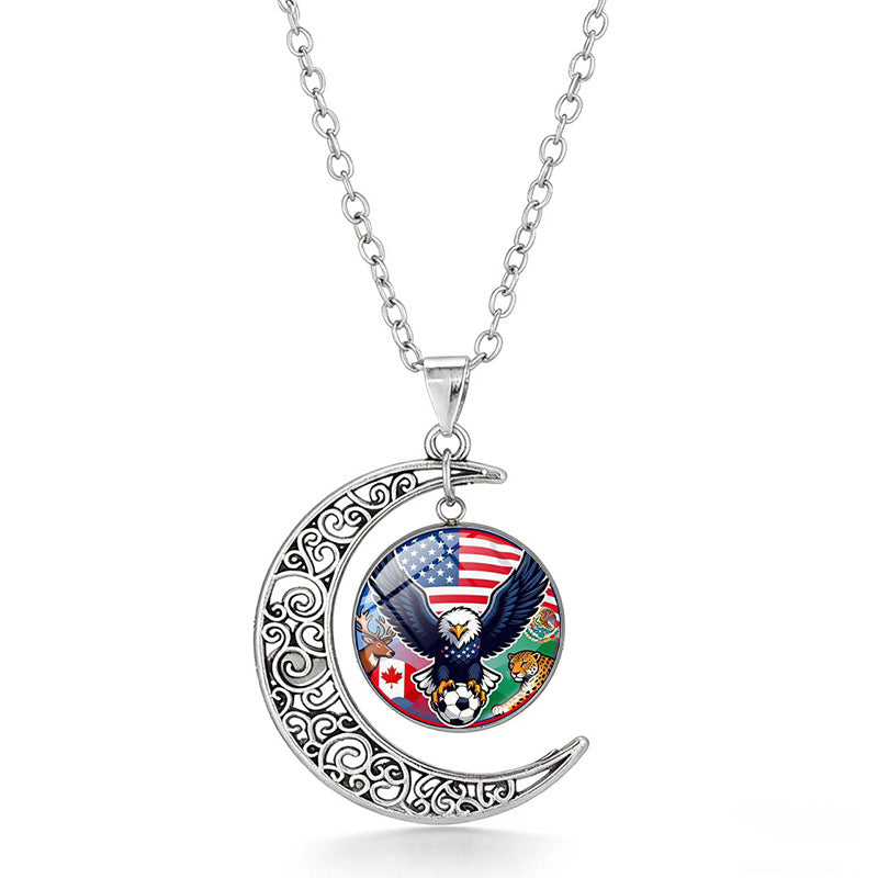 Collana Pendente Luna Geometrica Sportiva in Lega Placcata con Charm in Cristallo da Donna