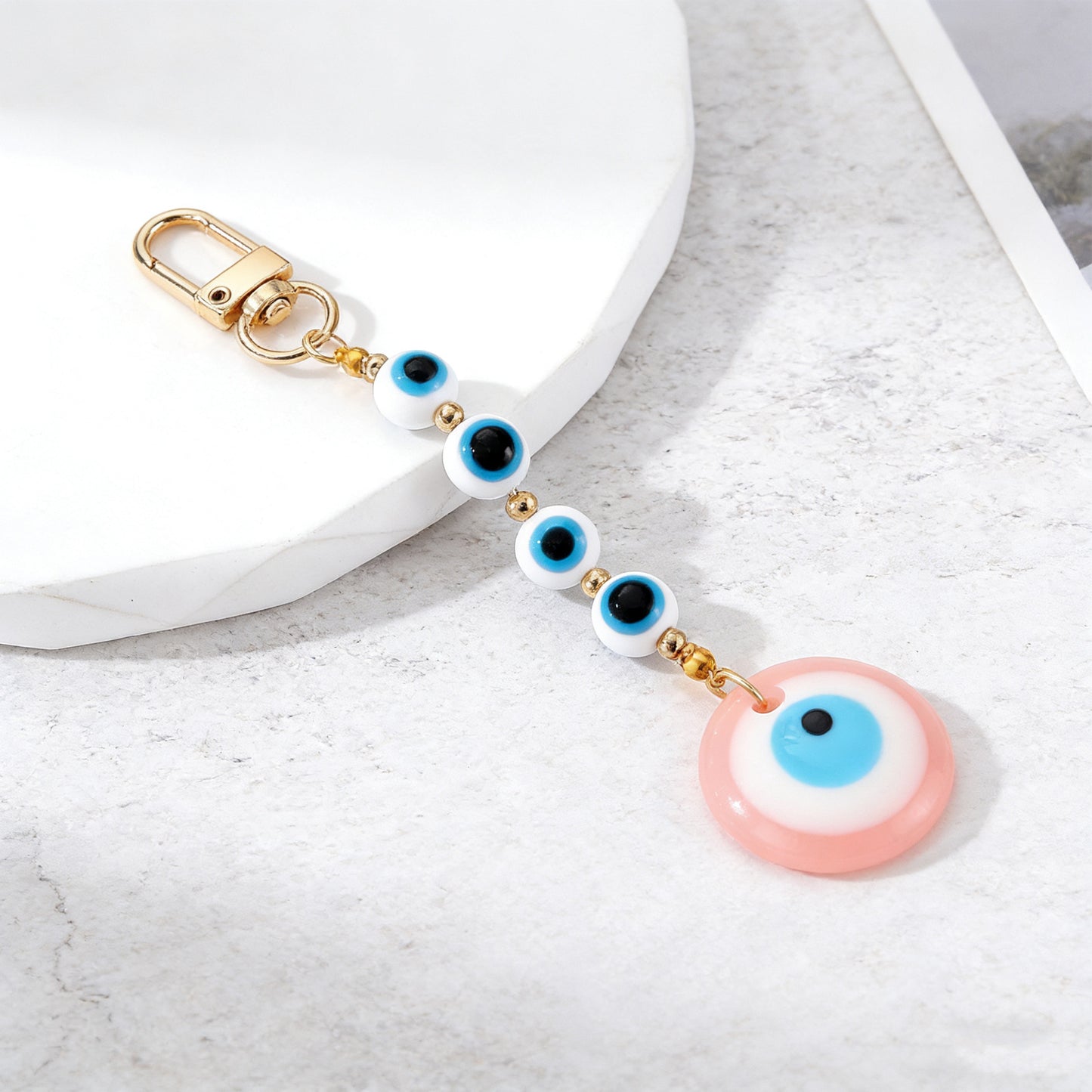 Ethnic Vintage Geometric Round Resin Evil Eye Pendant Keychain Charm