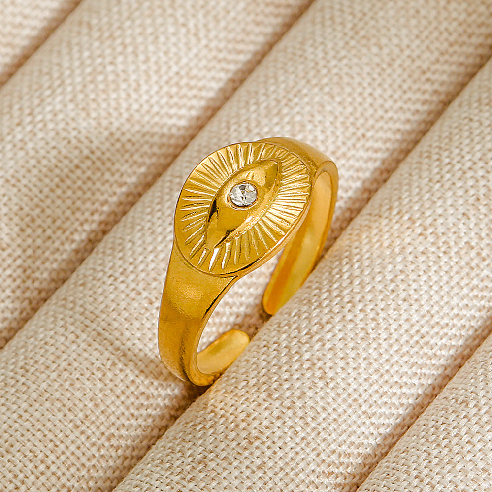 Vintage INS Style Stainless Steel Adjustable Ring with Natural Stone Inlay in Geometric Heart Zodiac and Animal Shapes
