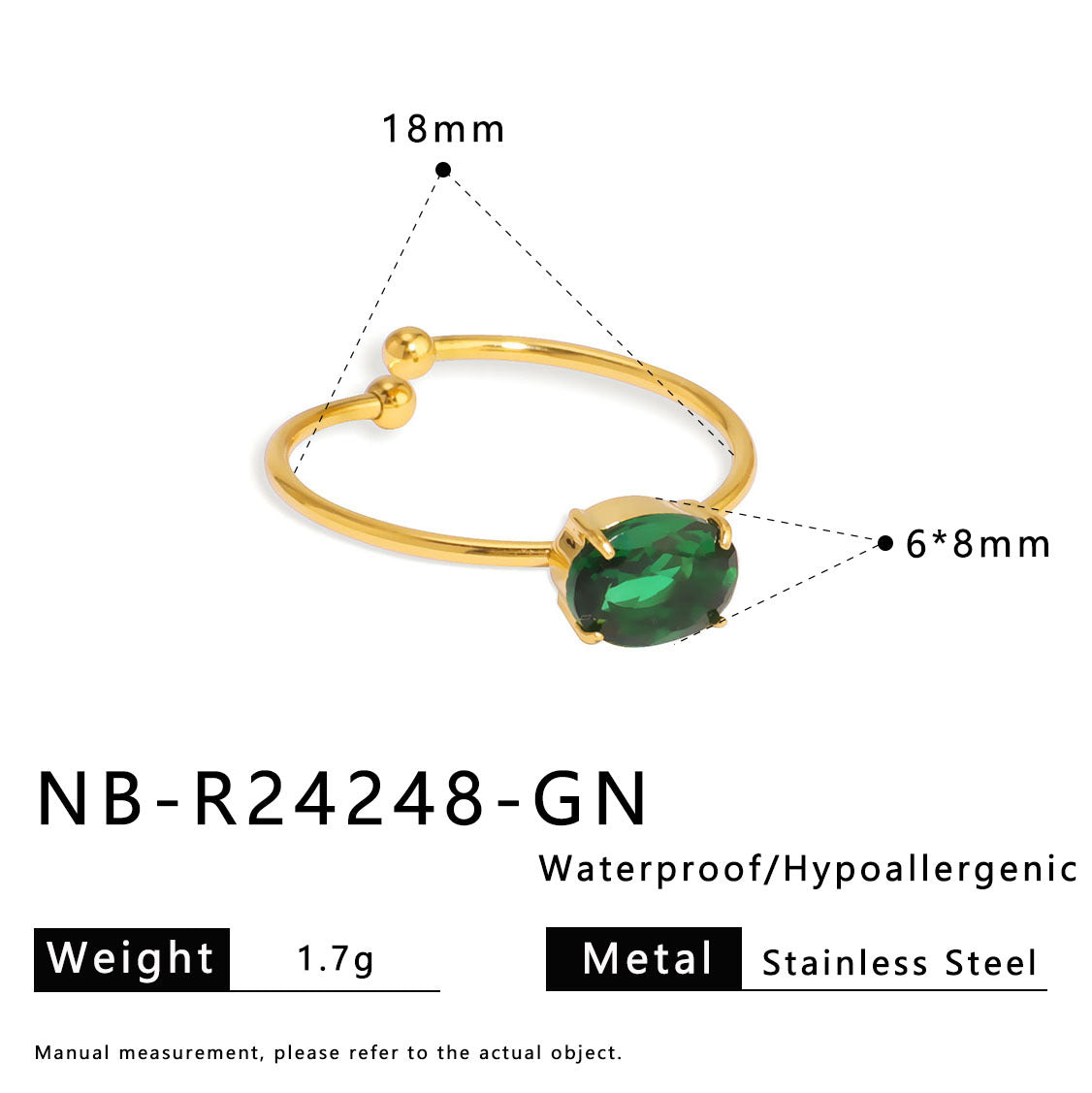 Adjustable Round Stainless Steel Ring with 18K Gold Plating and Colorful Zircon Inlay for Unisex Wear