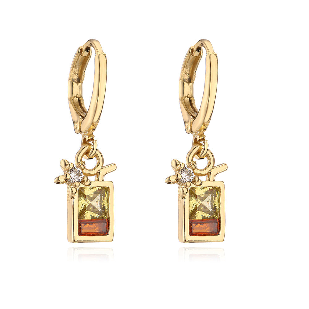 Minimalist Geometric Copper Earrings with 18K Gold Plating and Zircon Inlay for Women