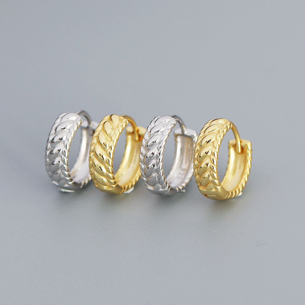 Minimalist Geometric Textured S925 Sterling Silver Hoop Earrings for Women