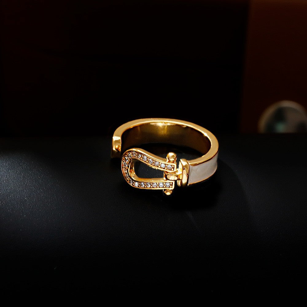 Fashion Luxury Geometric Irregular Enamel Zircon 18K Gold Plated PVD Copper Open Ring for Unisex