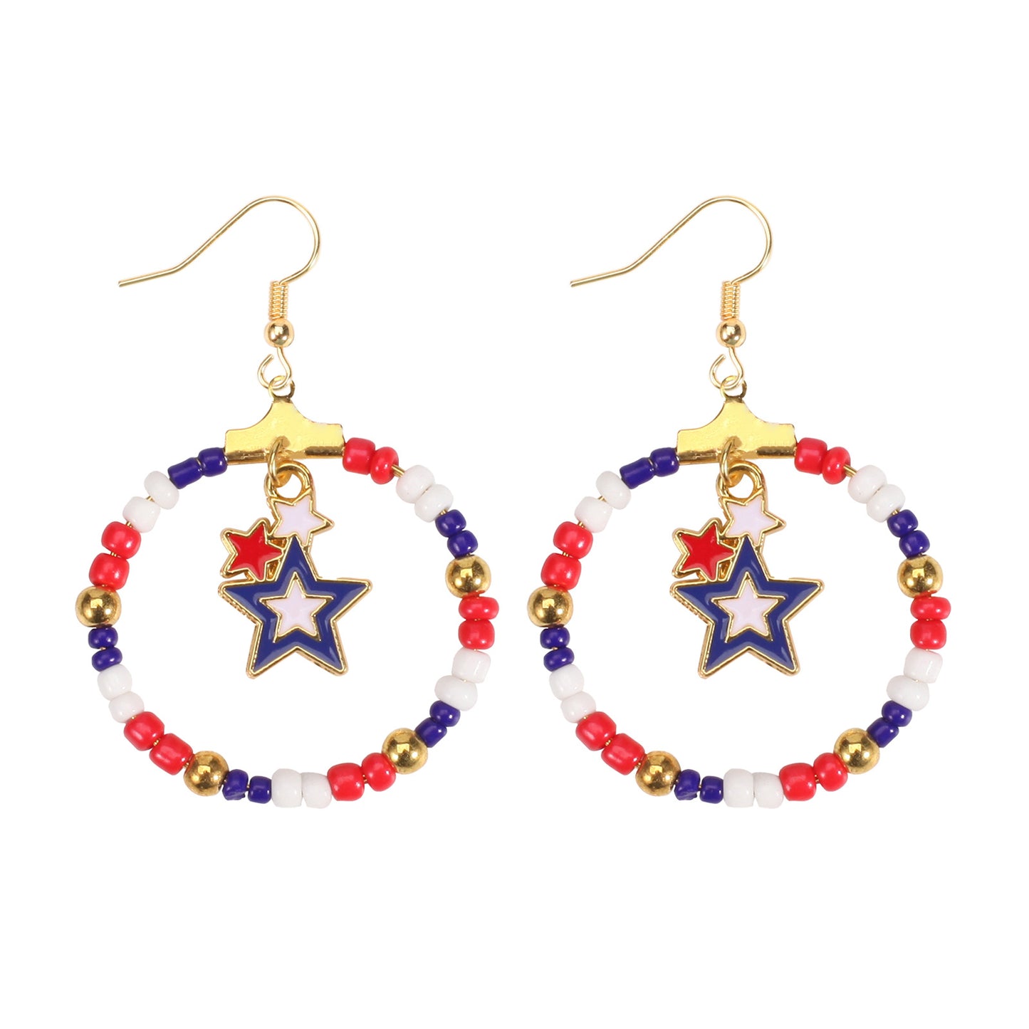 Patriotic Round Star Heart Rhinestone Plated Brass Earrings for Women