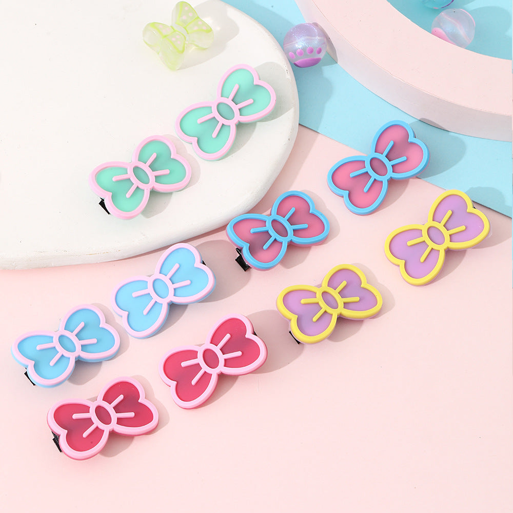 Cartoon Butterfly Bow Hair Clips Set for Kids Handmade Resin Hair Accessories with Mixed Designs