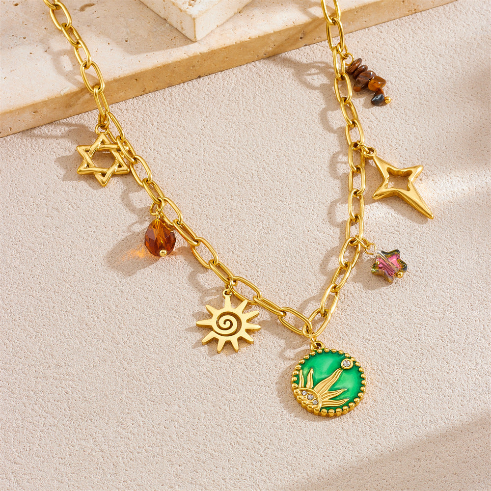 Minimalist Star-Shaped Enamel Stainless Steel Pendant Necklace with Box Chain for Women