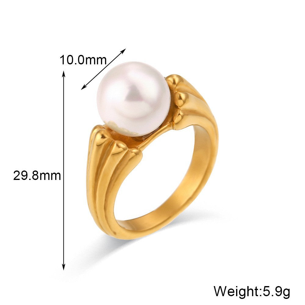 Anillo minimalista geométrico Y2K de acero inoxidable con chapado en oro de 18 quilates y acabado esmaltado para mujer