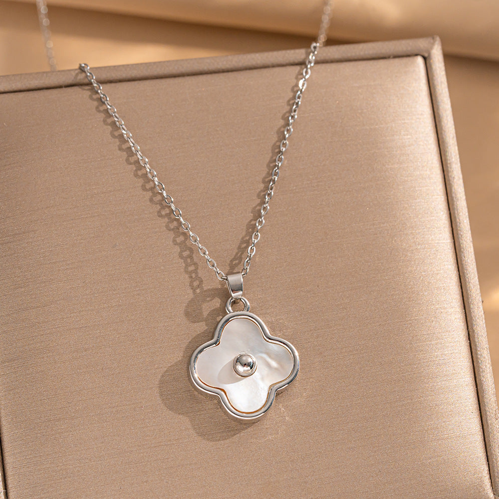 Minimalist Geometric Four-Leaf Clover Pendant Necklace for Women in Titanium Steel with Electroplated Finish
