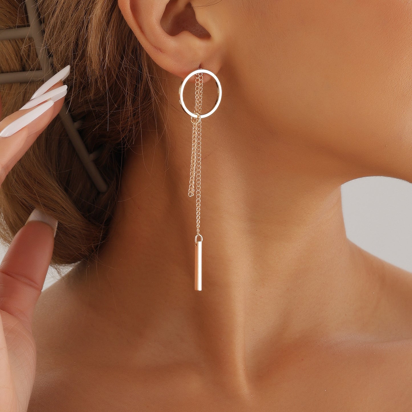 Geometric Hollow Round Long Tassel Earrings for Women with Plated Metal Finish Fashion Minimalist Statement Earrings