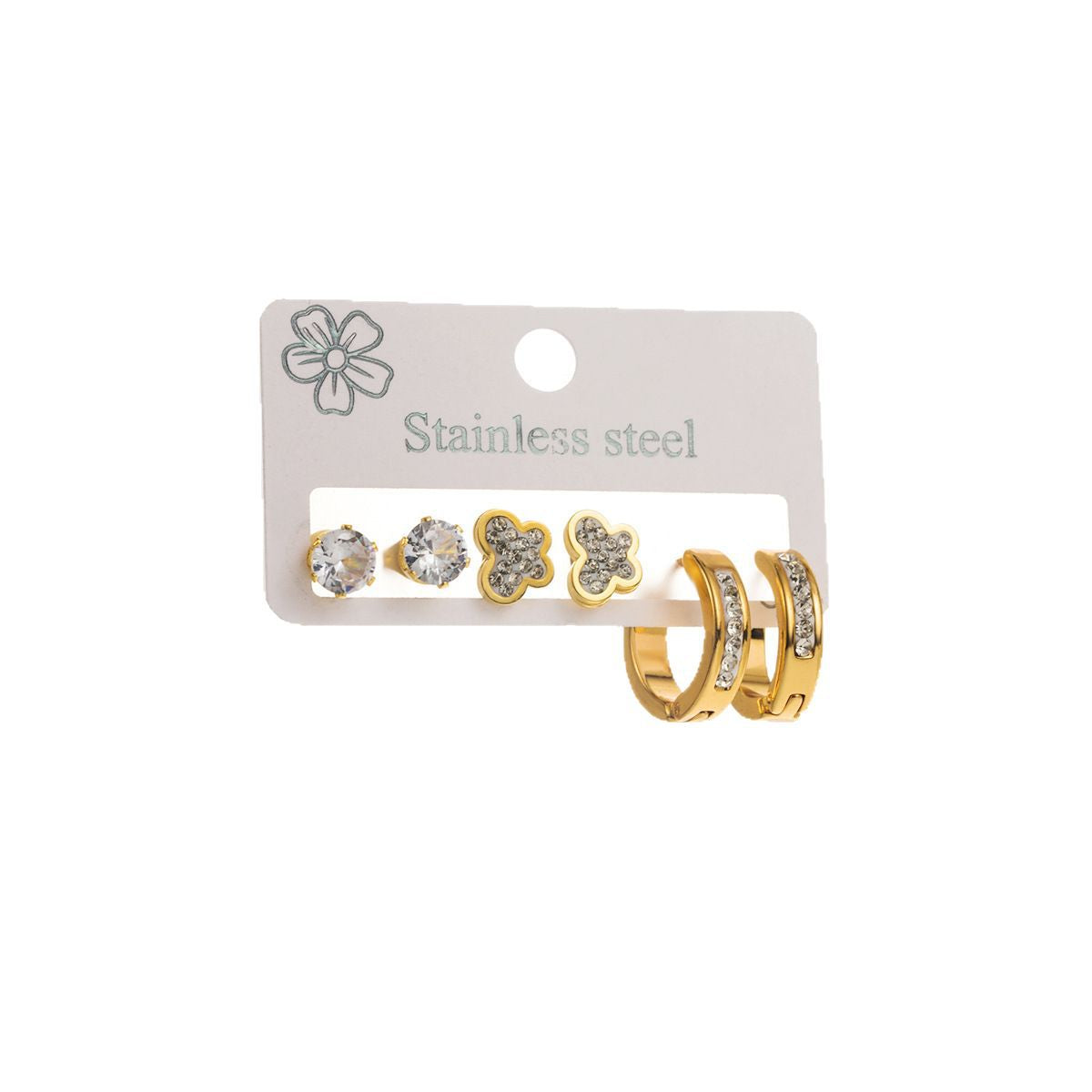 Eleganti orecchini geometrici a forma di stella in acciaio inossidabile con intarsi di strass e placcatura in oro da donna