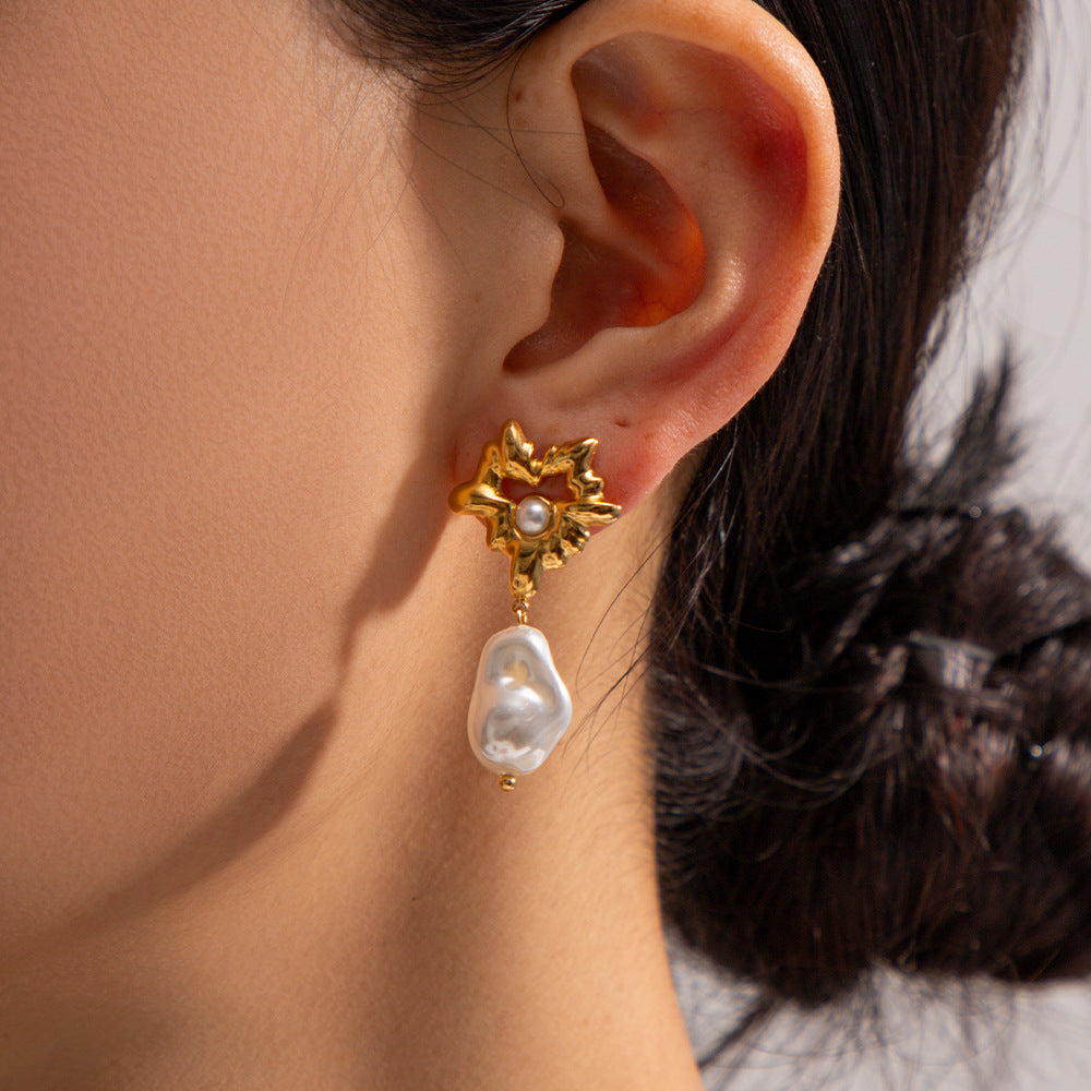 Pendientes de combinación de corazón de flor de ojo de demonio chapados en acero inoxidable geométricos estilo INS para mujer