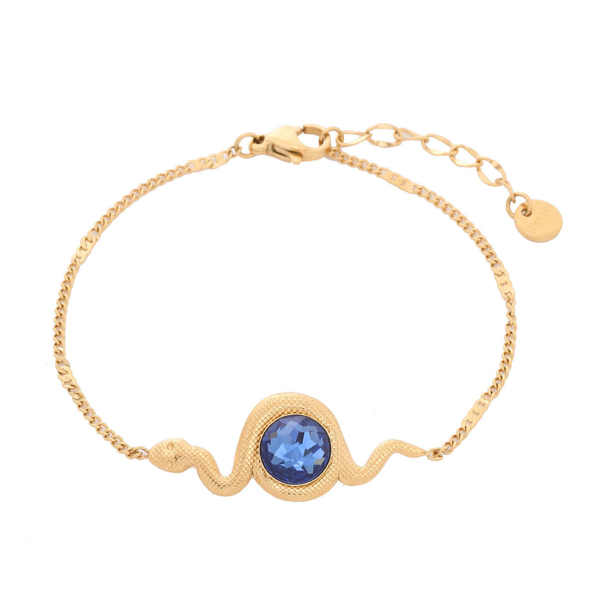 Bracciale in Acciaio al Titanio a Forma di Serpente da Donna con Intarsio in Zircone Blu e Finitura Galvanica Sottovuoto, Accessorio di Moda Minimalista Retrò