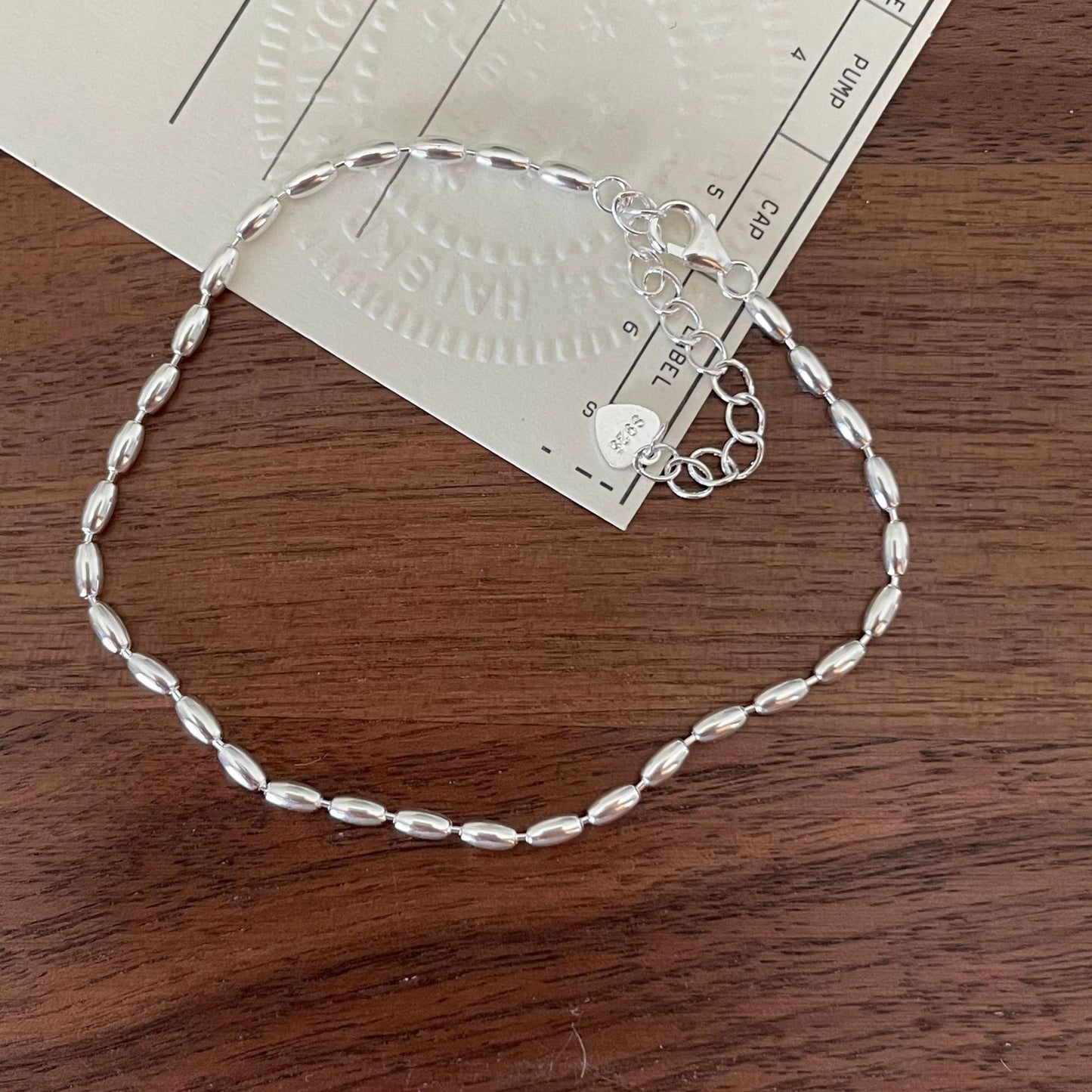 Minimalist 925 Sterling Silver Oval Bead Bracelet
