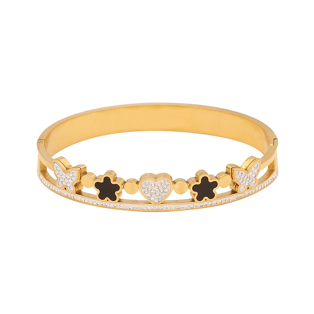 Fashionable Floral Heart Butterfly Stainless Steel Bracelet with Plated Finish for Women