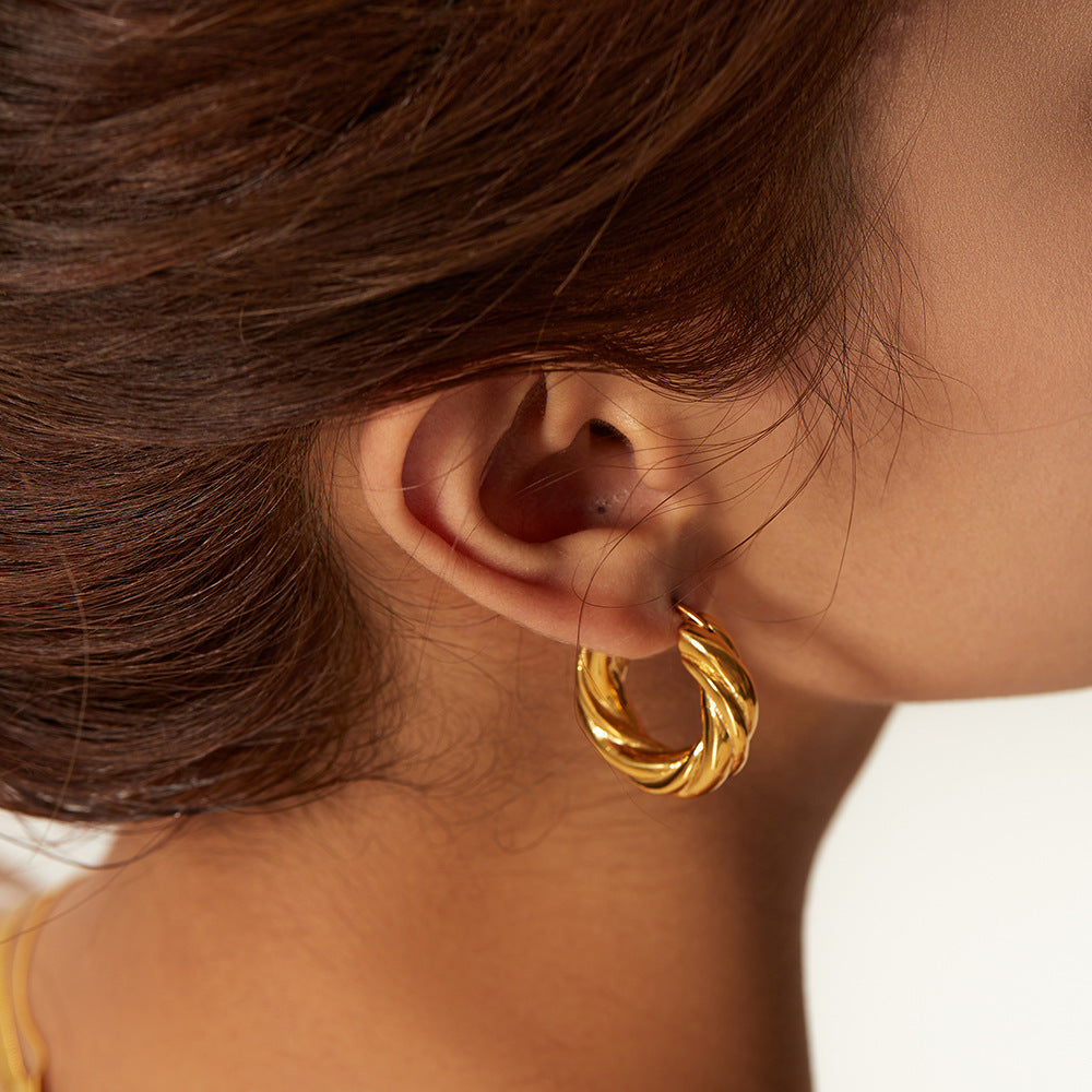 Pendientes de Aro de Acero Inoxidable Geométricos con Acabado Chapado para Mujer, Joyería de Moda Minimalista y Elegante