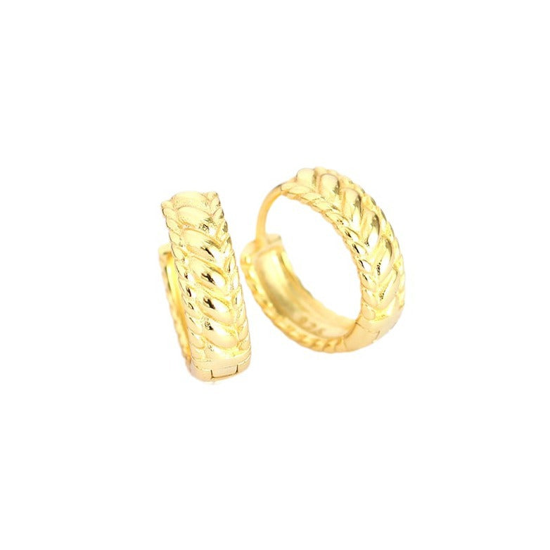 Minimalist Geometric Textured S925 Sterling Silver Hoop Earrings for Women