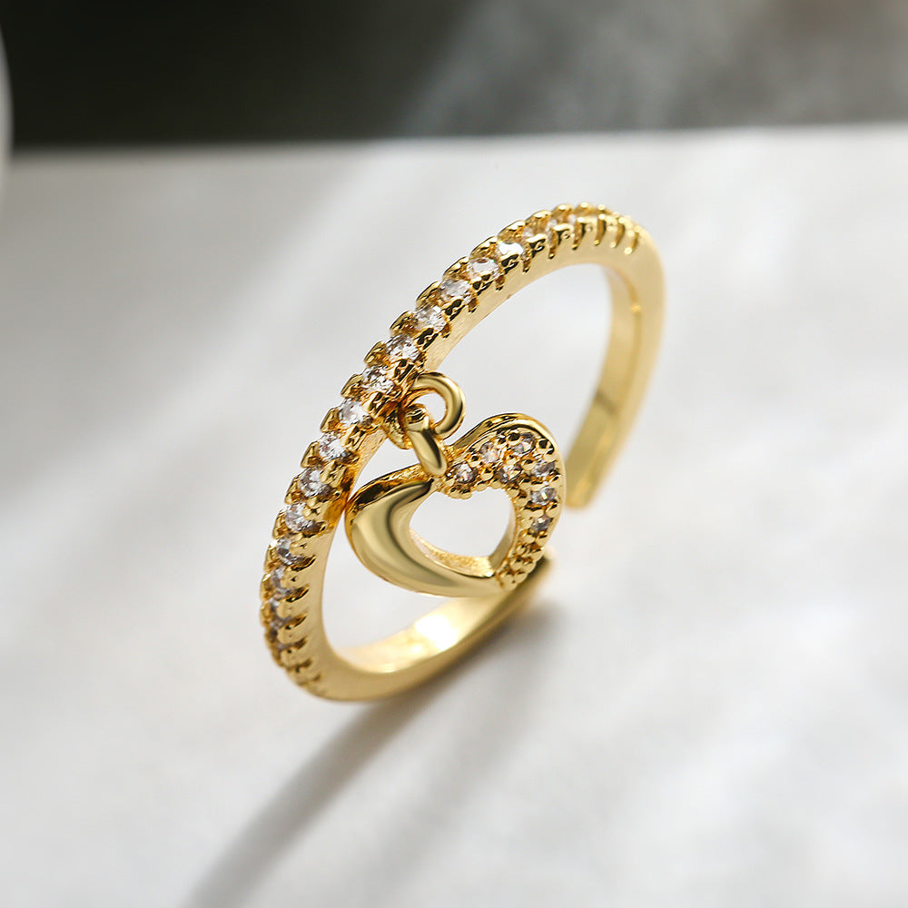 Anello a Cuore Minimalista in Rame con Zirconi Micro-Pavé per Donna