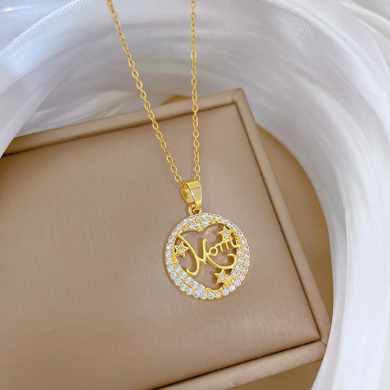 Collar de acero inoxidable con diseño de estrella estilo dibujos animados y incrustaciones de diamantes de imitación para mujer con delicada cadena de clavícula