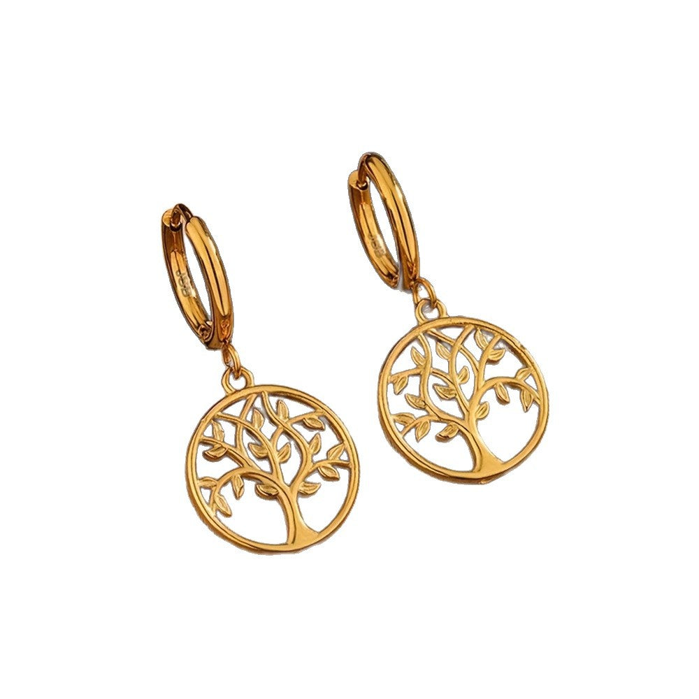 Minimalist Tree of Life Stainless Steel Plated Necklace and Earring Set for Women