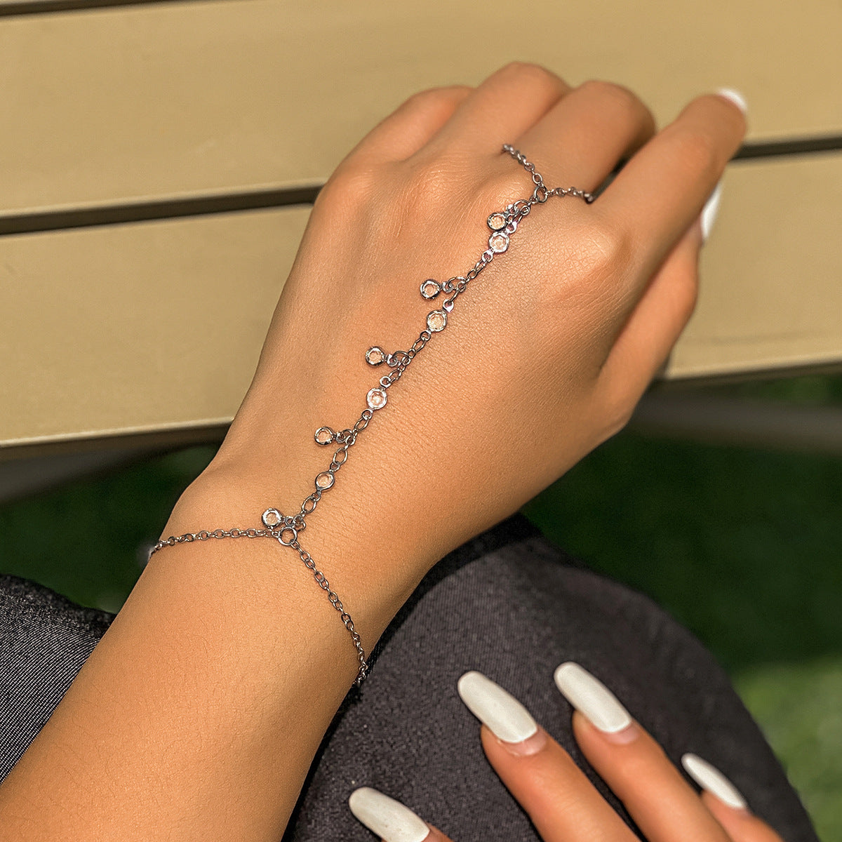 Bohemian Ethnic Geometric Rhinestone Faux Pearl Plated Alloy Chain Link Bracelet for Women