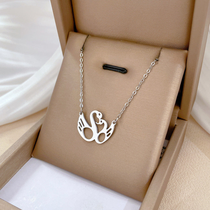 Collar con colgante de cisne minimalista en acero de titanio con baño de oro para mujer y hombre, cadena de clavícula con diseño geométrico y motivo de árbol floral