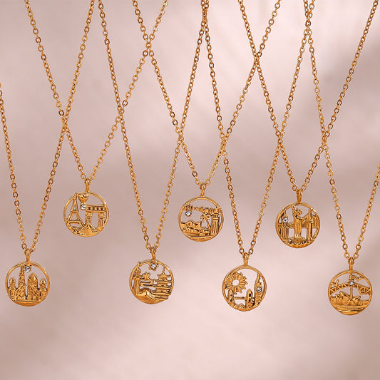 Minimalist Geometric Round Pendant Necklace for Women in Stainless Steel with Plated Finish