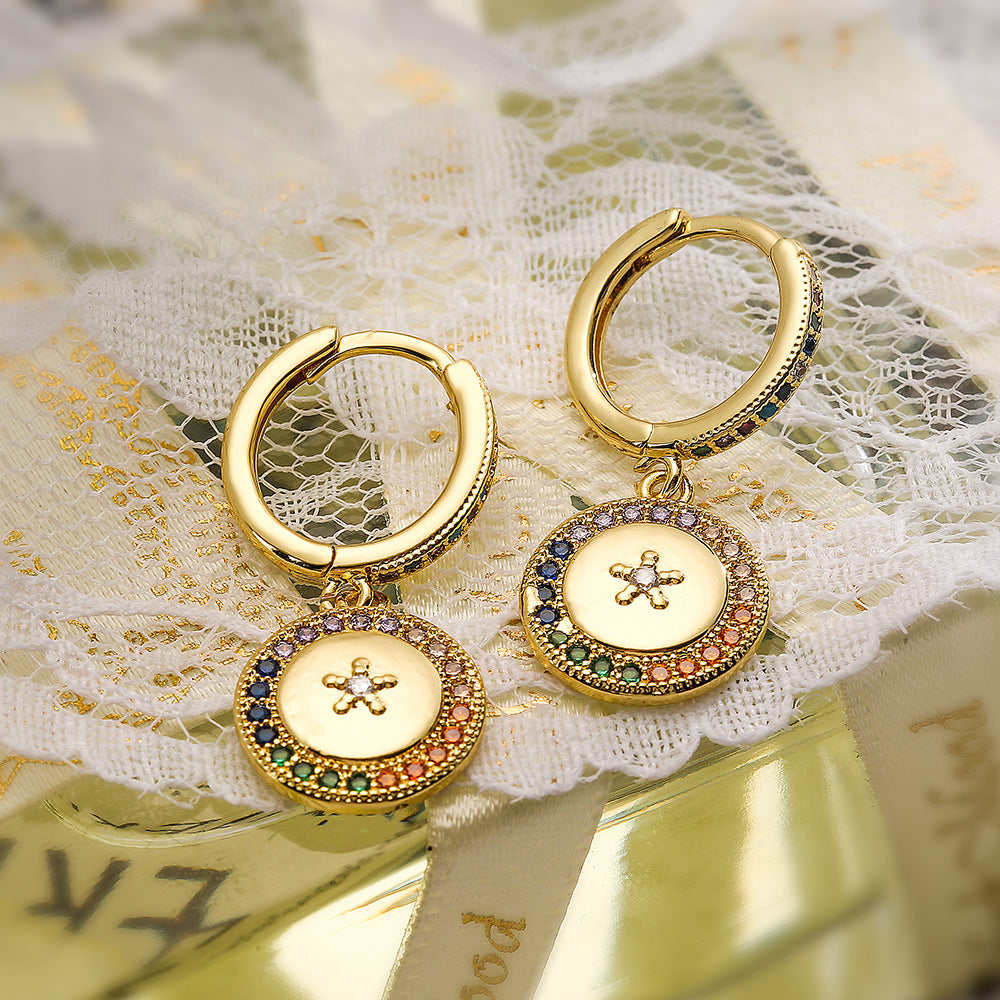 Orecchini da donna geometrici tondi minimalisti in rame con placcatura in oro 18K e zirconi