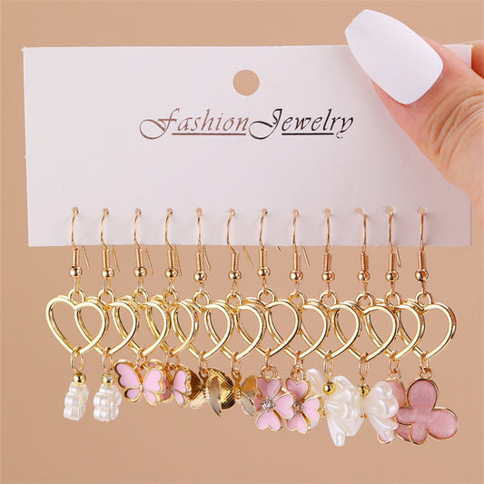 Bonito set de pendientes de mariposa y corazón de acrílico para niños, con acabado esmaltado, estilo princesa