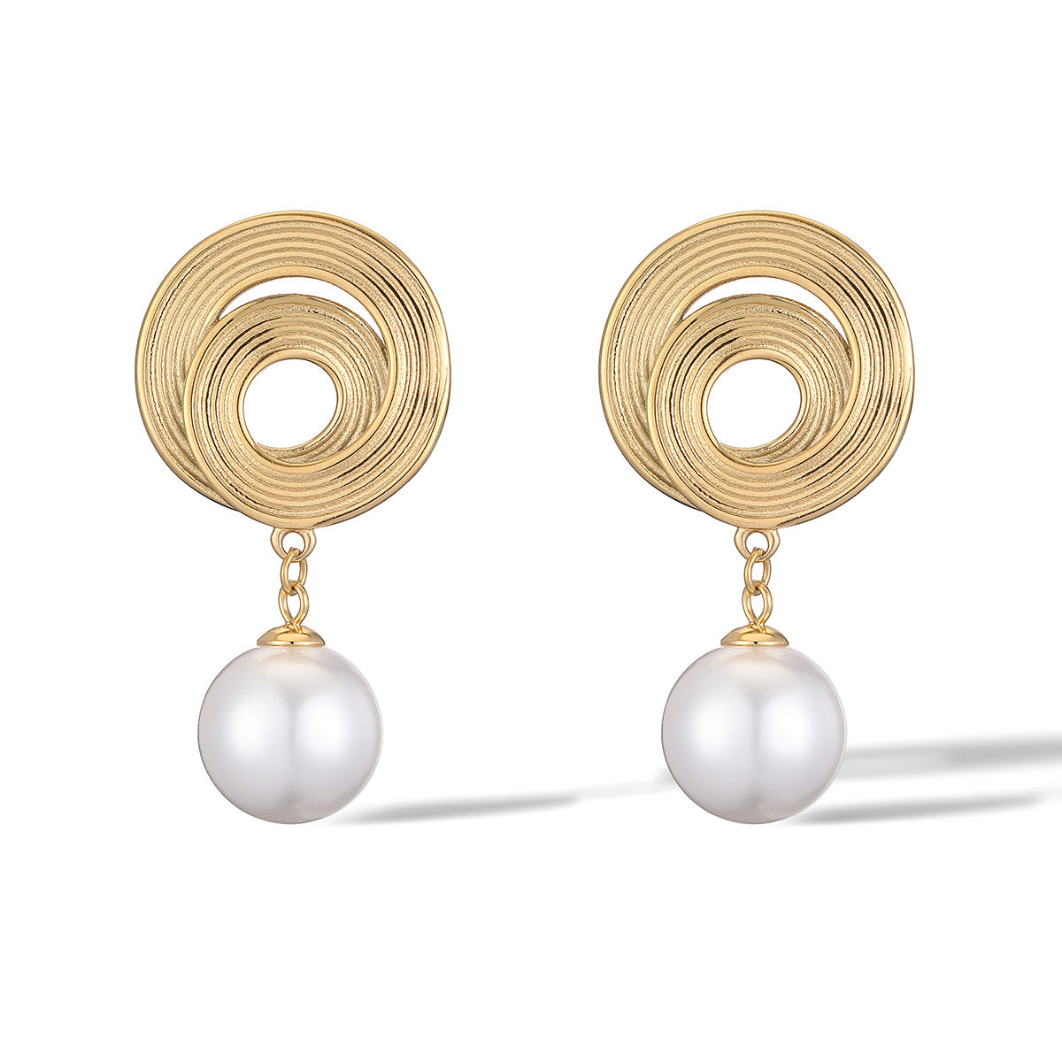 Orecchini Minimalisti Vintage Geometrici con Perle da Donna in Acciaio al Titanio Placcati Oro 18K