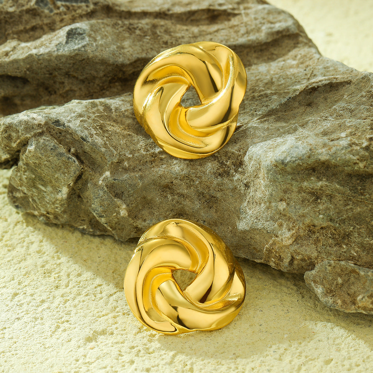 Pendientes de Acero Inoxidable con Diseño Trenzado Estilo Vintage y Baño de Oro de 18K para Mujer