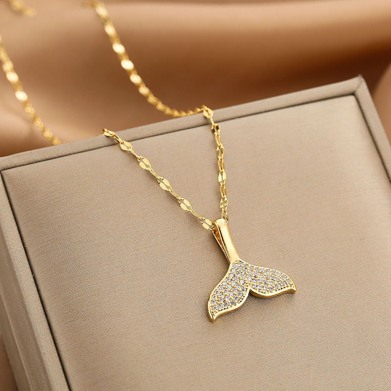 Minimalist Dolphin-Shaped Titanium Steel Pendant Necklace with Plated Finish for Women