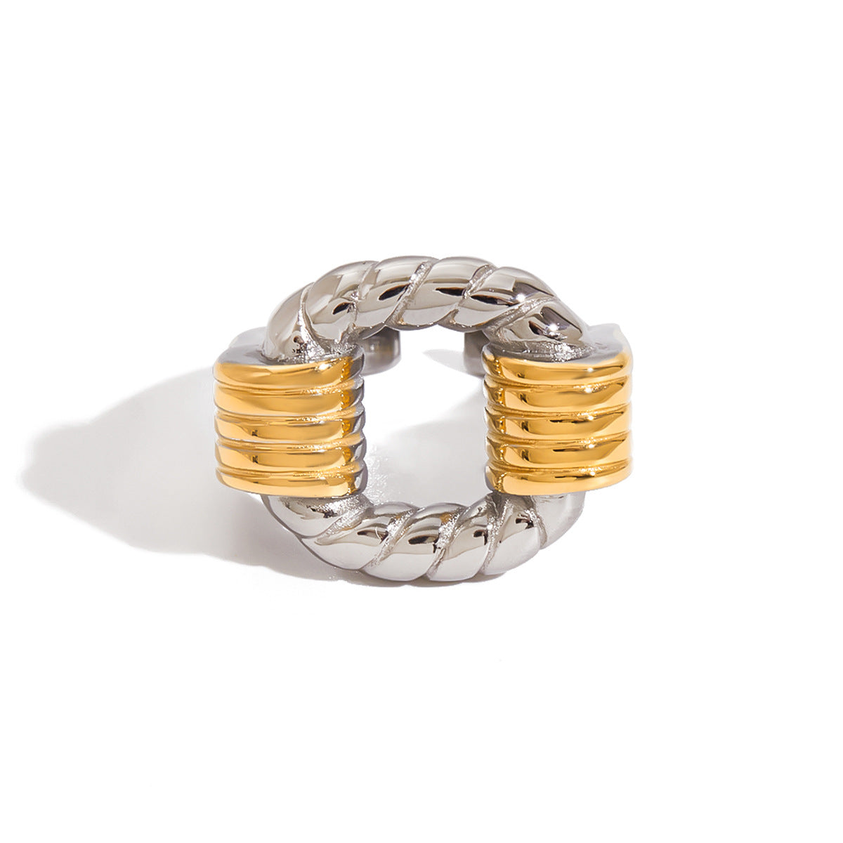Anello geometrico in acciaio inossidabile da donna con finitura placcata, gioielli minimalisti alla moda ed eleganti