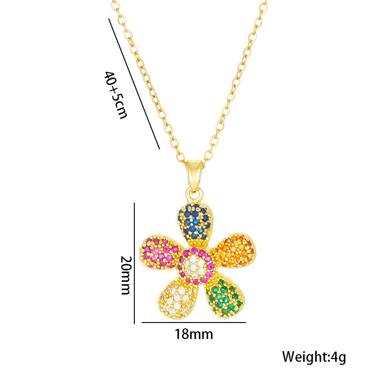Collana minimalista con ciondolo a girasole da donna in acciaio al titanio con intarsio di strass e catena a O