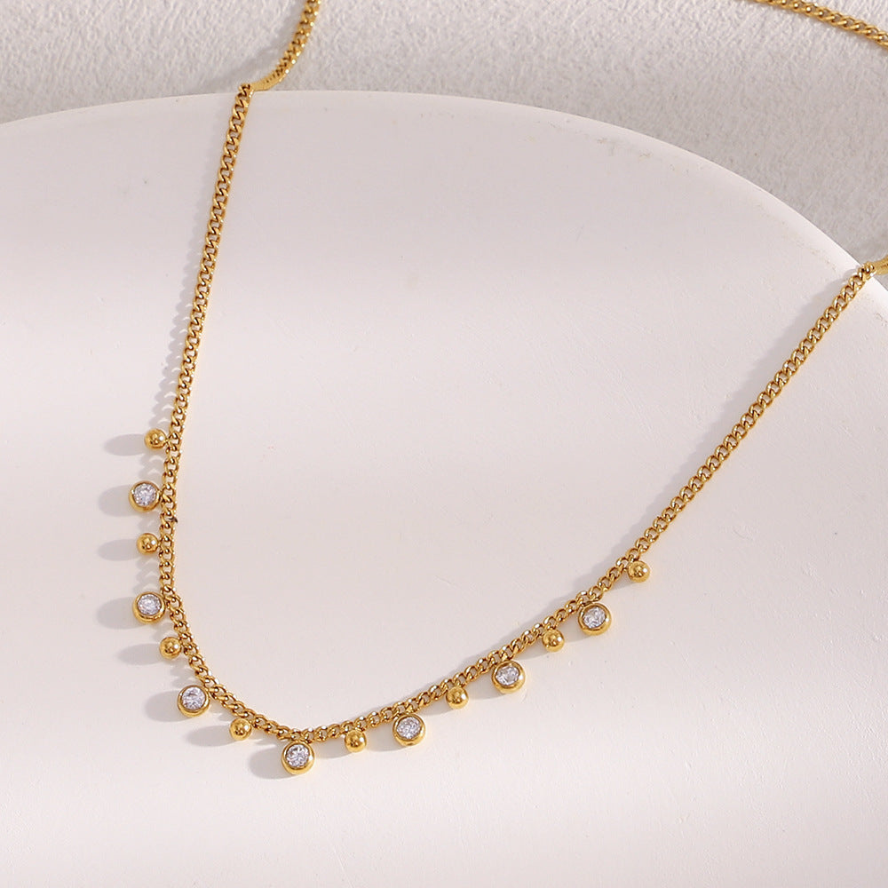 Collana con Pendente a Goccia Minimalista in Acciaio Inossidabile con Placcatura in Oro 18K e Zirconi Cubici per Donna