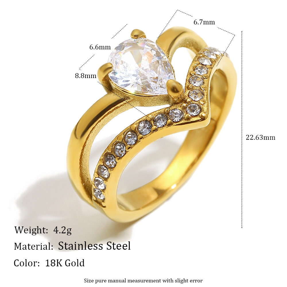 Anello da donna minimalista a doppia corona geometrica in acciaio inossidabile placcato oro 18K