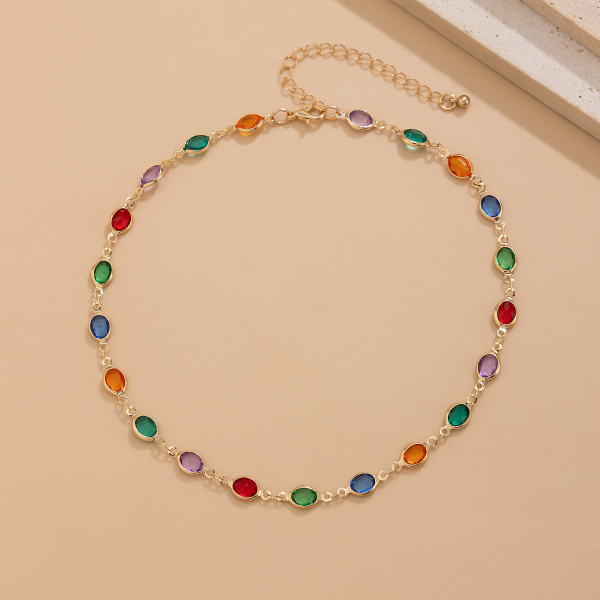 Elegant Geometric Crystal Plated Necklace with Tassel for Women