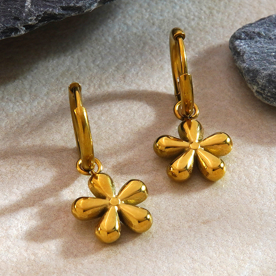 Minimalist Luxury Floral Geometric Plated Stainless Steel Earrings for Women