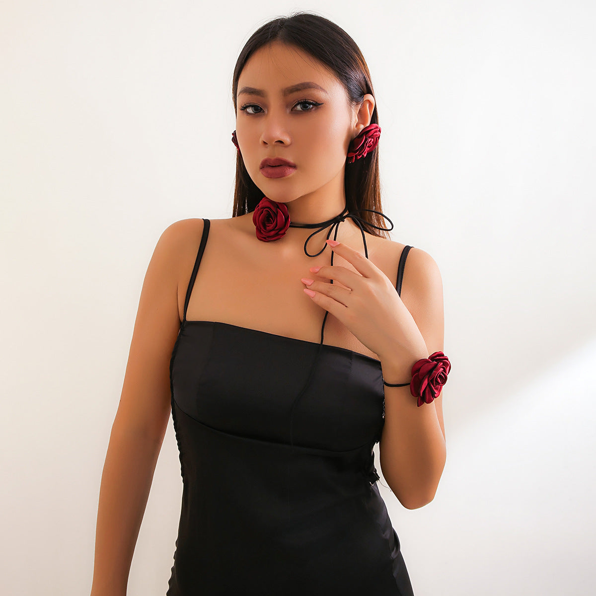 Vintage Floral Velvet Choker Necklace with Rose Design for Women